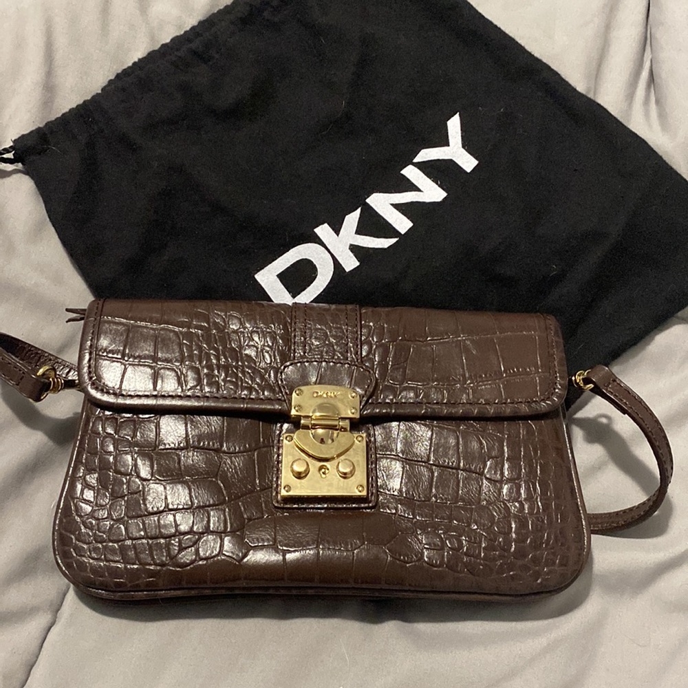 DKNY Brown Baguette Clutch - Picture 5 of 7